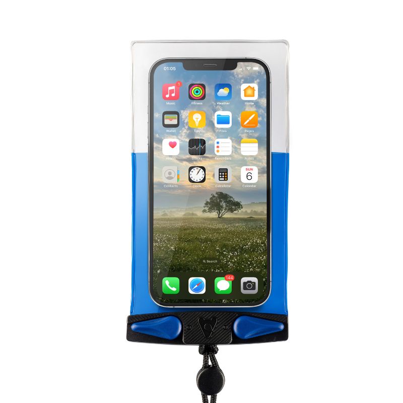 Aquapac Waterproof Floating Phone Case Compact Plus Lime Green - Grey Clamp - Blue levers - Acid green Cord - Image 2